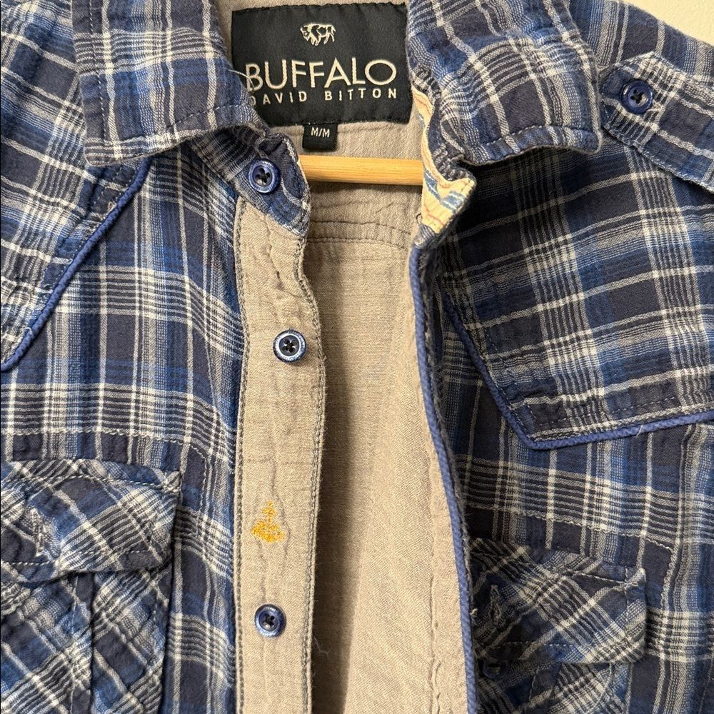 Buffalo David Bitton Navy Plaid Button Down Shirt Mens Size M - Picture 4 of 10